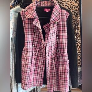 Girls’ Pink Plaid Button-Up Dress Jacket